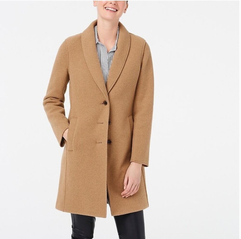 J Crew Topcoat Italian Boiled Wool Coat Jacket AB477 Camel Tan Size 14